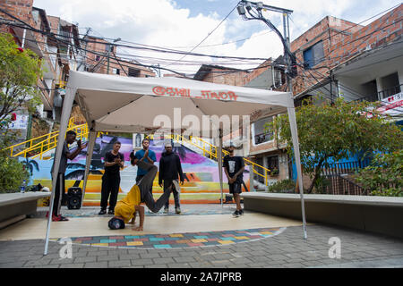 MEDELLIN, COLOMBIA - SEPTEMBER 12, 2019: Unidentified people on the street of Medellin, Colombia. Medellin is capital of Colombia’s mountainous Antioq