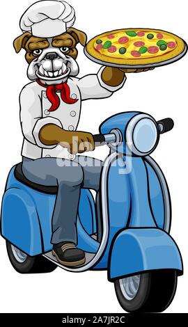 Bulldog Chef Pizza Restaurant Delivery Scooter Stock Vector
