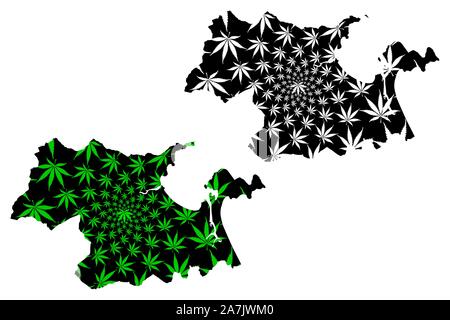 Da Nang Province (Socialist Republic of Vietnam, Subdivisions of Vietnam, Municipality) map is designed cannabis leaf green and black, Da Nang map mad Stock Vector