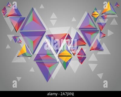 Abstract illustration with multicolor 3d triangles on grey background. Stock Vector