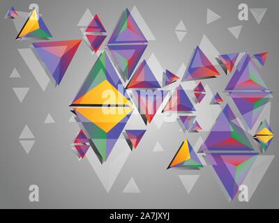 Abstract illustration with multicolor 3d triangles on grey background. Stock Vector