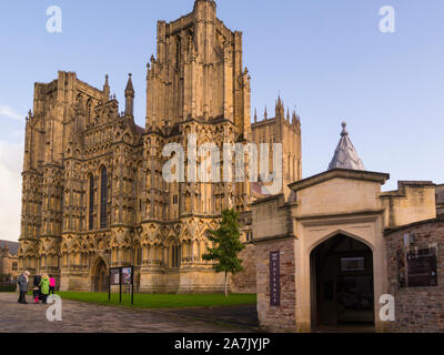 Entrance to Magnificent Wells  Anglican cathedral in Wells Somerset England UK dedicated to St Andrew the Apostle and seat of the Bishop of Bath and W Stock Photo