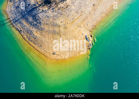 Reservoir shore. Aerial view. Stock Photo