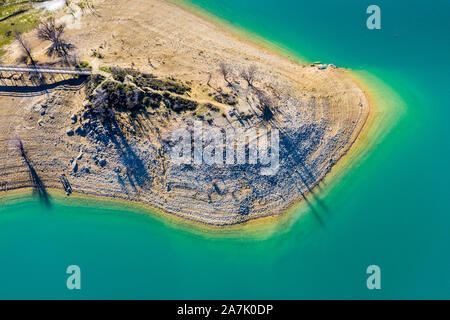 Reservoir shore. Aerial view. Stock Photo