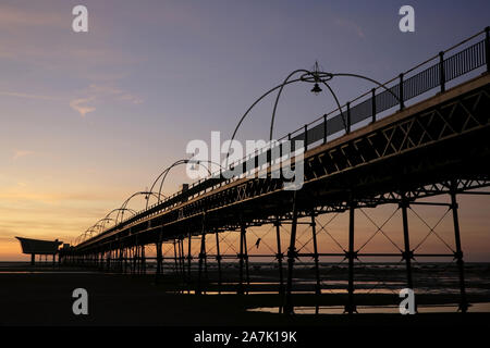 Southport Pier, UK, at dusk. Stock Photo