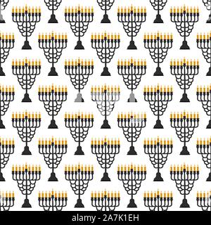 Illustration on theme big colored pattern Hanukkah, seamless set menorah. Seamless pattern consisting of collection menorah, accessory holiday Hanukka Stock Vector