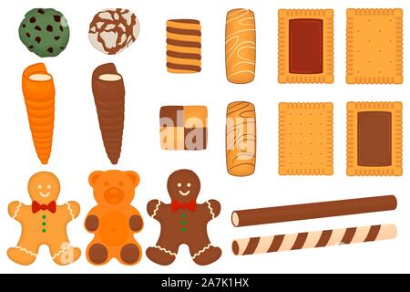 Illustration on theme big set different biscuit, kit colorful pastry cookie. Cookie consisting of collectible natural tasty food biscuit, pastry acces Stock Vector
