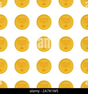 Illustration on theme big colored pattern Hanukkah, seamless set menorah. Seamless pattern consisting of collection menorah, accessory holiday Hanukka Stock Vector