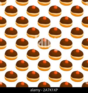 Illustration on theme big colored pattern Hanukkah, seamless tasty donut. Seamless pattern consisting of collection yummy donut, accessory holiday Han Stock Vector