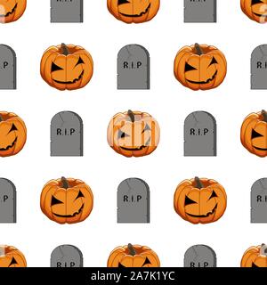 Illustration on theme big colored pattern Halloween, seamless orange pumpkin. Seamless pattern consisting of collection pumpkin, accessory at Hallowee Stock Vector
