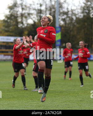 Manchester United's Lauren James celebrates scoring her side's first goal of the game during The FA Women's Continental League Cup match at Haig Avenue, Liverpool. Stock Photo