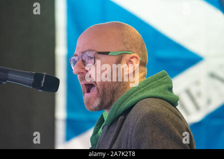 Patrick Harvie MSP 2 November 2019  co-leader of the Scottish Green Party - speaking at the indyref 2020 rally in George Square, Glasgow, Scotland, UK Stock Photo