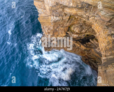 Stunning Yesnaby cliffs and the Yesnaby Castle Sea Stack on the west coast of Mainland Orkney island, Scotland Stock Photo
