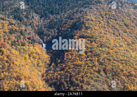 Blue Ridge Parkway near mile marker 361 View Glassmine Falls, located in the Asheville watershed supplying water to the Burnett Reservoir in North Car Stock Photo