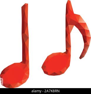 Red musical notes made of polygons on white background. Stock Vector