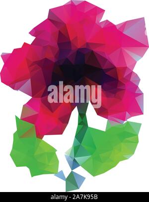 Abstract purple flower with leaves made from polygons. Stock Vector