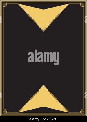 Retro style geometric frame in gold and black colors. Stock Vector