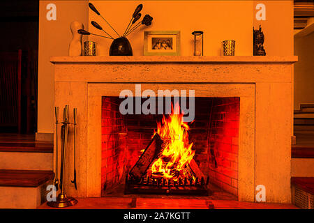 Cosy Christmas Fireplace With Wood Burning Stove And Holly And Ivy
