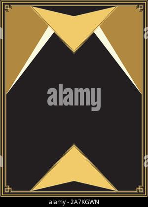 Retro style geometric frame in gold and black colors. Stock Vector