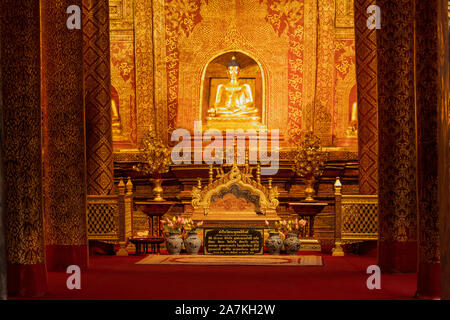 Phra Singh statue of Viharn Lai Kam Wat Phra Singh at Chiang Mai, Thailand Stock Photo
