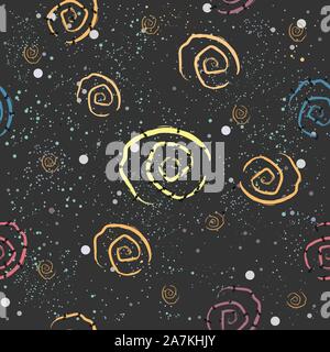 Cute Seamless Pattern with Spirals and Stars. Vector Illustration. Stock Vector