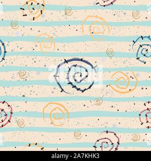 Cute Seamless Pattern with Spirals and Stars. Vector Illustration. Stock Vector