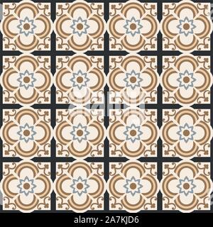 Beautiful yellow and black floral seamless mosaic pattern Stock Vector