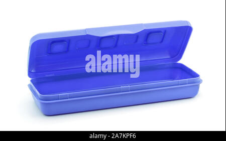 Plastic pencil case isolated on white background. Stock Photo