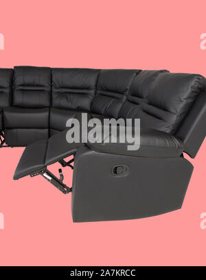 Closeup leather soft sofa isolated on light pink background with clipping path Stock Photo
