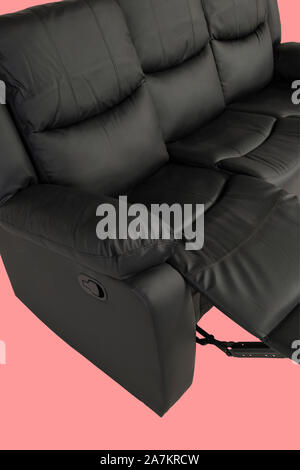 Closeup leather soft sofa isolated on light pink background with clipping path Stock Photo