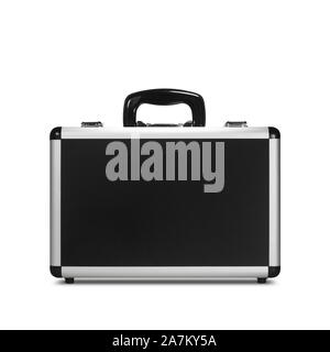 Front View of Closed Metal Briefcase Isolated on White Background (with clipping path) Stock Photo