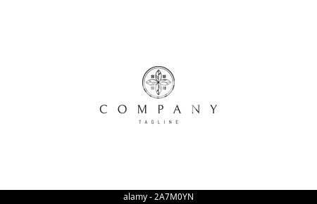 Vector logo on which an abstract image of four leaves in the center of a circle. Stock Vector