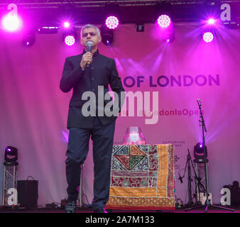 London UK 03 November 2019 Mayor of London Sadiq Khan addressing the large crowd that gathered in Trafalgar Square to enjoy Diwali. the celebration of light over darkness, good over evil, Also know as Deepavali. Paul Quezada-Neiman/Alamy Live News Stock Photo