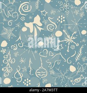 Seamless Winter Pattern with doodles. Vector Illustration Stock Vector