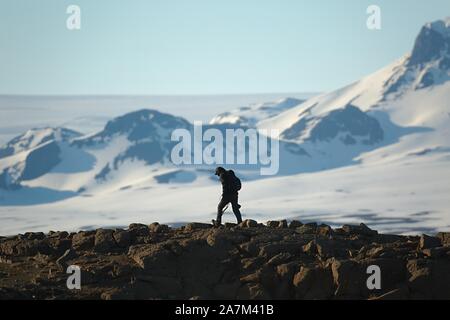 Walking on a wild landscape in Iceland Stock Photo