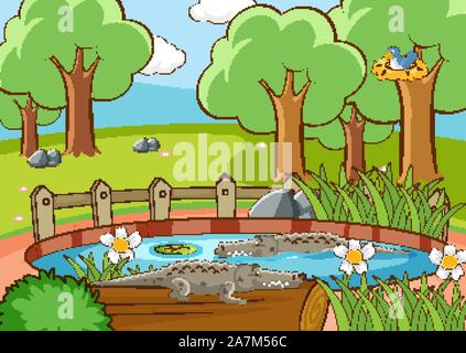 Scene with crocodiles in the forest illustration Stock Vector