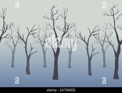 Winter Trees Background. Winter landscape with trees. Season Nature. Vector Illustration. Stock Vector