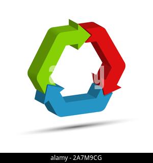 Business infographics. Three looped colored three-dimensional arrows to illustrate a plan, strategy or business development. Flat design. Stock Vector
