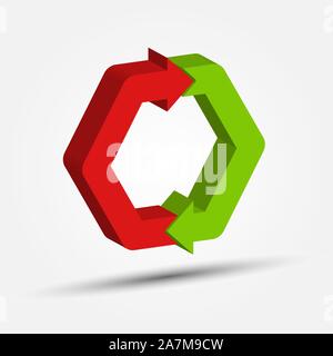 Business infographics. Two looped colored three-dimensional arrows to illustrate a plan, strategy or business development. Flat design. Stock Vector