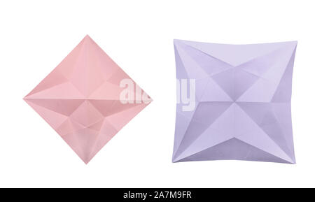 Textured sheet of paper folded into a geometric pattern of light and shadow, separated by fold lines. May be used us background or design element Stock Photo
