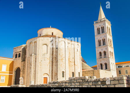 Saint Donatus church from 9th century on the historic site of old Roman forum ruins in the city of Zadar in Dalmatia, Croatia Stock Photo