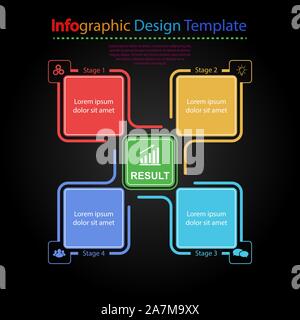 Infographic design template. Four steps to business success, training or promotion. Flat design. Stock Vector