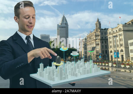 smart technology in augmented mixed virtual reality in retail combine artificial intelligence mapping in futuristic concept, customer can go, know the Stock Photo