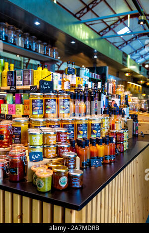 Jars of preserves at a stall in Mercado Les Halles, Biarritz, France Stock Photo