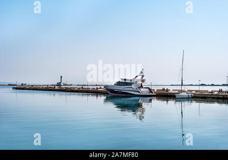 Beautiful boat is moored in the black sea Stock Photo