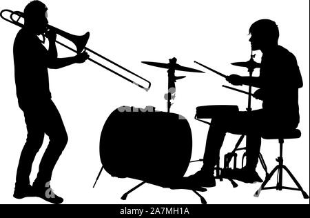 Silhouette Of Musician Playing The Trombone And Trumpet On A White  Background - Arte vetorial de stock e mais imagens de Trompete - iStock