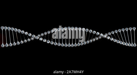 DNA chain spiral in diamond like transparent material, isolated on black background, concept of genetic engineering, research, 3d rendering, 3d illust Stock Photo