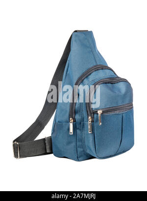 Small blue backpack isolated on white background Stock Photo