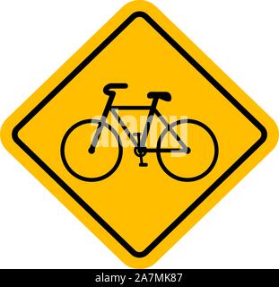 Bicycle crossing sign vector illustration. Yellow diamond board - Traffic symbol Stock Vector