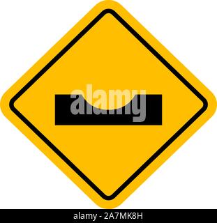 Dangerous deep road sign. Traffic symbol dip vector illustration -Yellow diamond background. Stock Vector